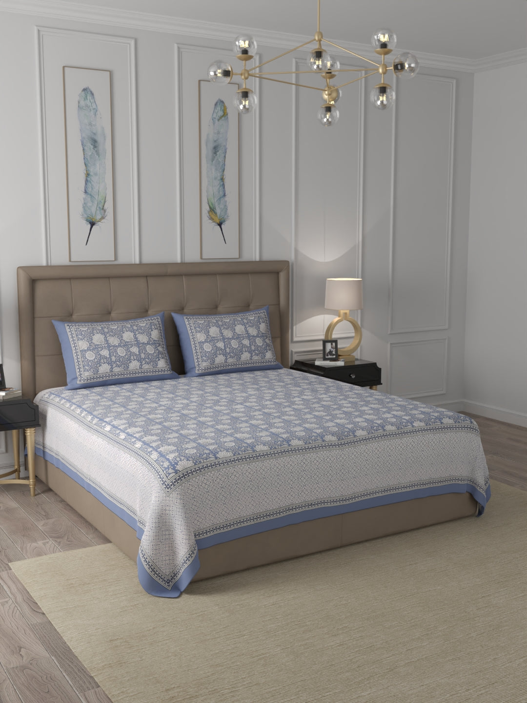 108 X 108 inch Super King Size 100% Cotton Bedsheet for Double Bed with Pillow Cover Gift Or Decor