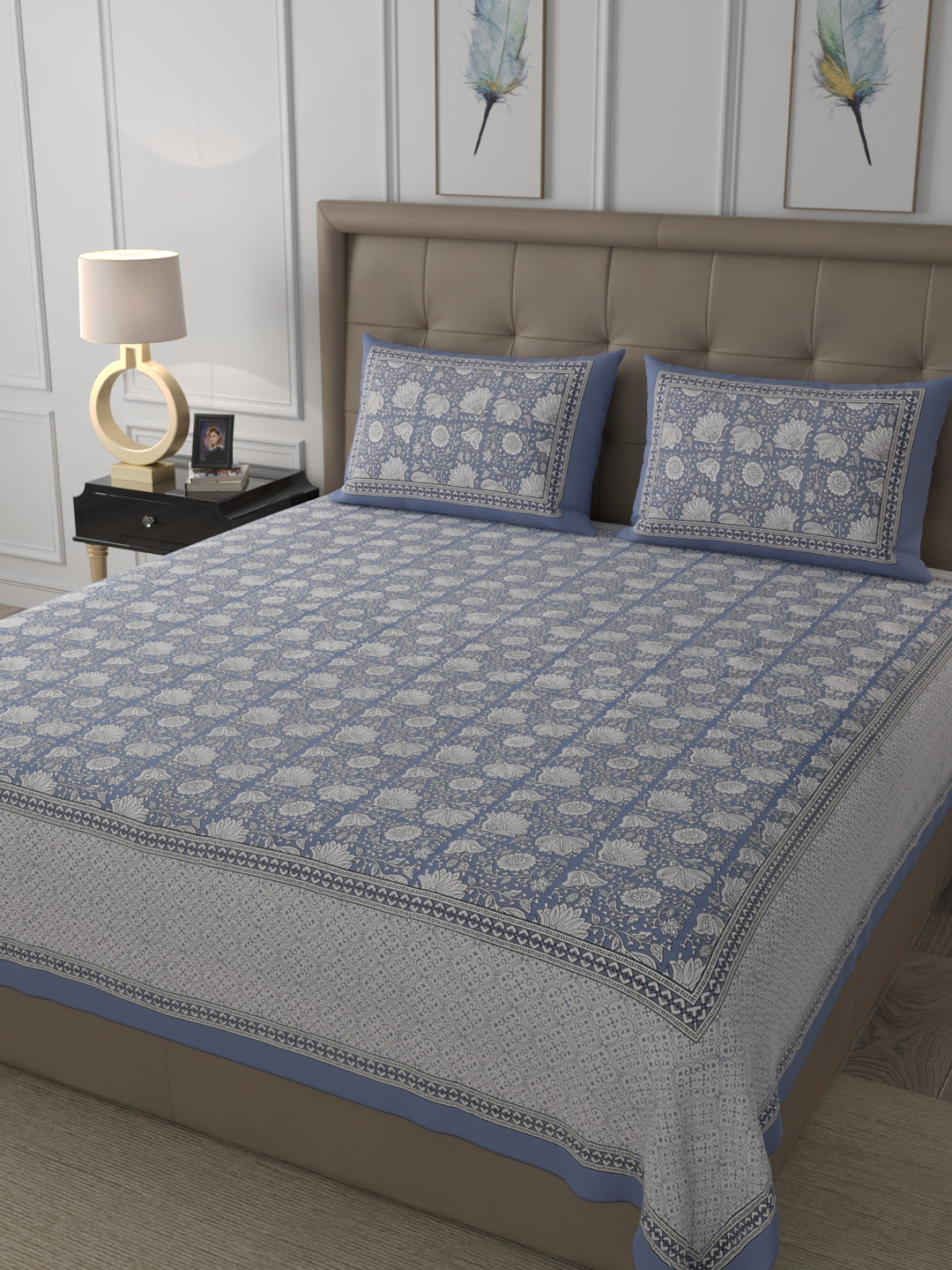 108 X 108 inch Super King Size 100% Cotton Bedsheet for Double Bed with Pillow Cover Gift Or Decor