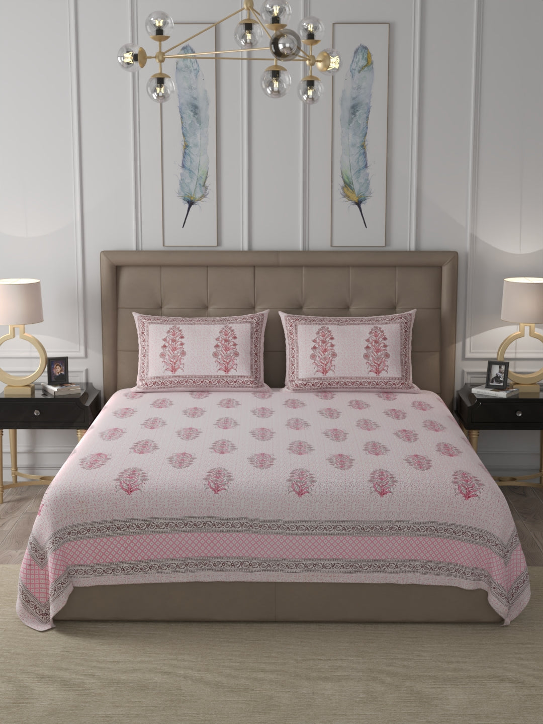 108 X 108 inch 100% Cotton Bedsheet for Double Bed Super King Size with Pillow Cover Gift Or Decor