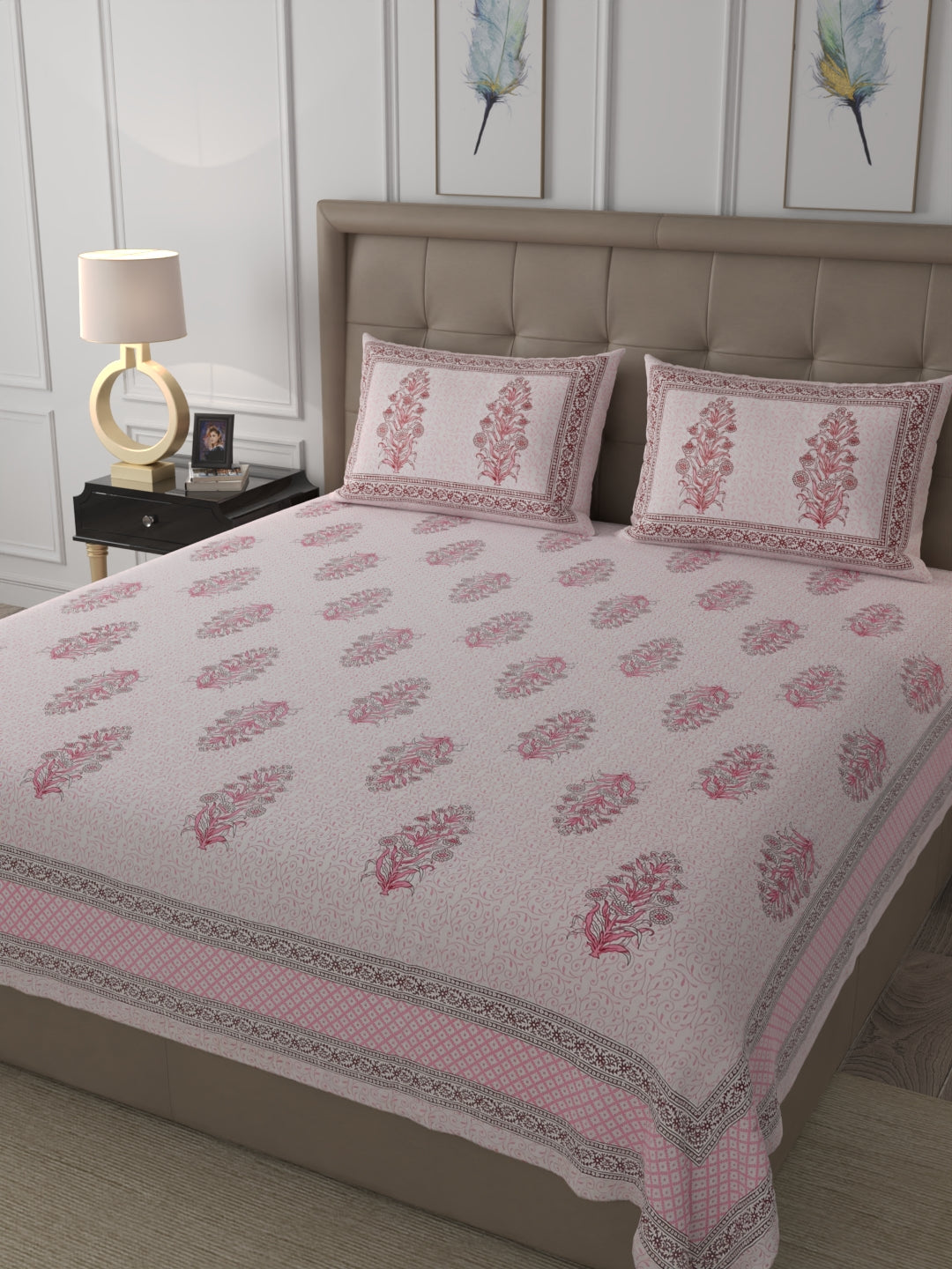 108 X 108 inch 100% Cotton Bedsheet for Double Bed Super King Size with Pillow Cover Gift Or Decor