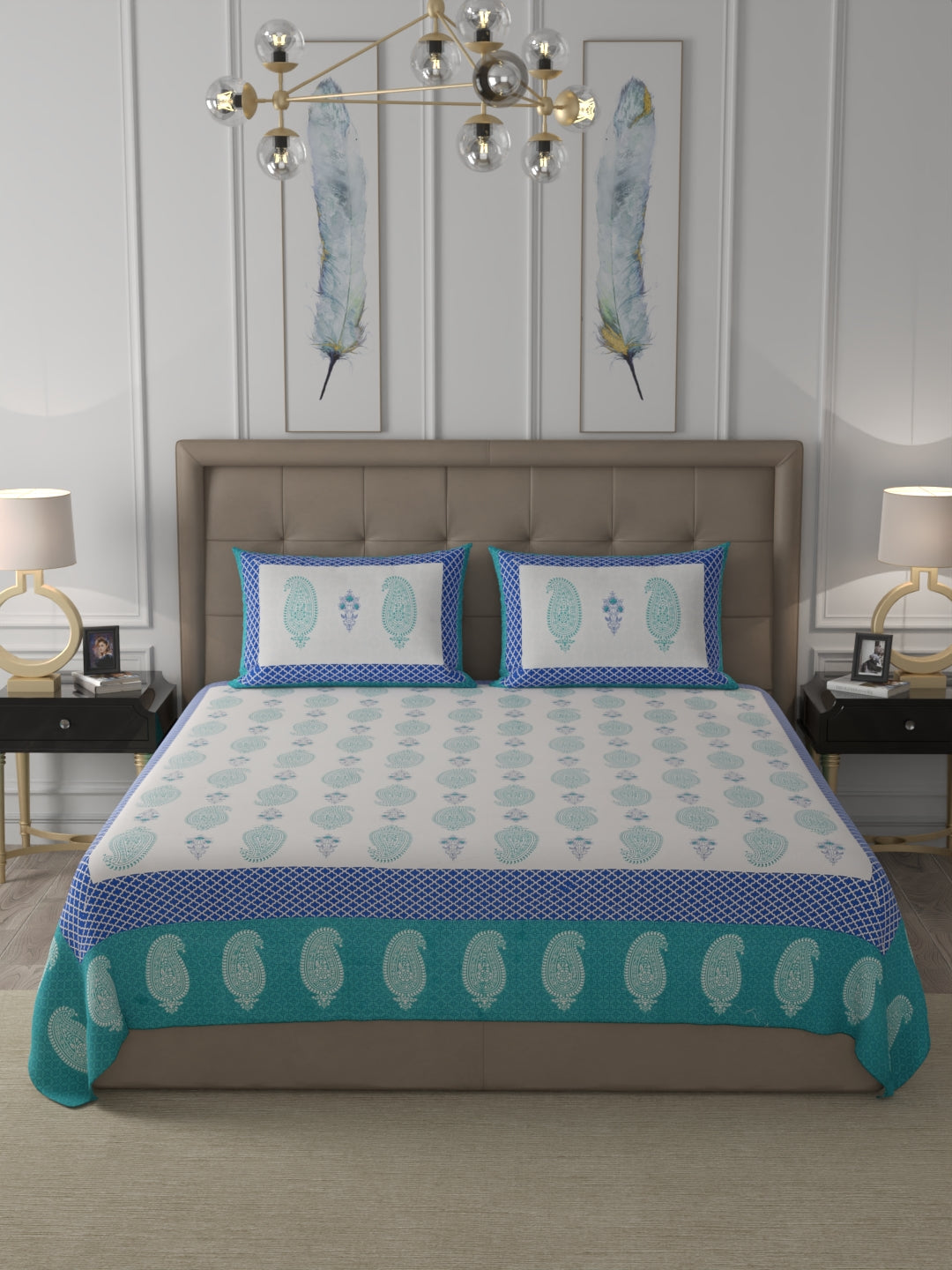 108 X 108 inch 100% Cotton Bedsheet for Double Bed Super King Size with Pillow Cover Gift Or Decor