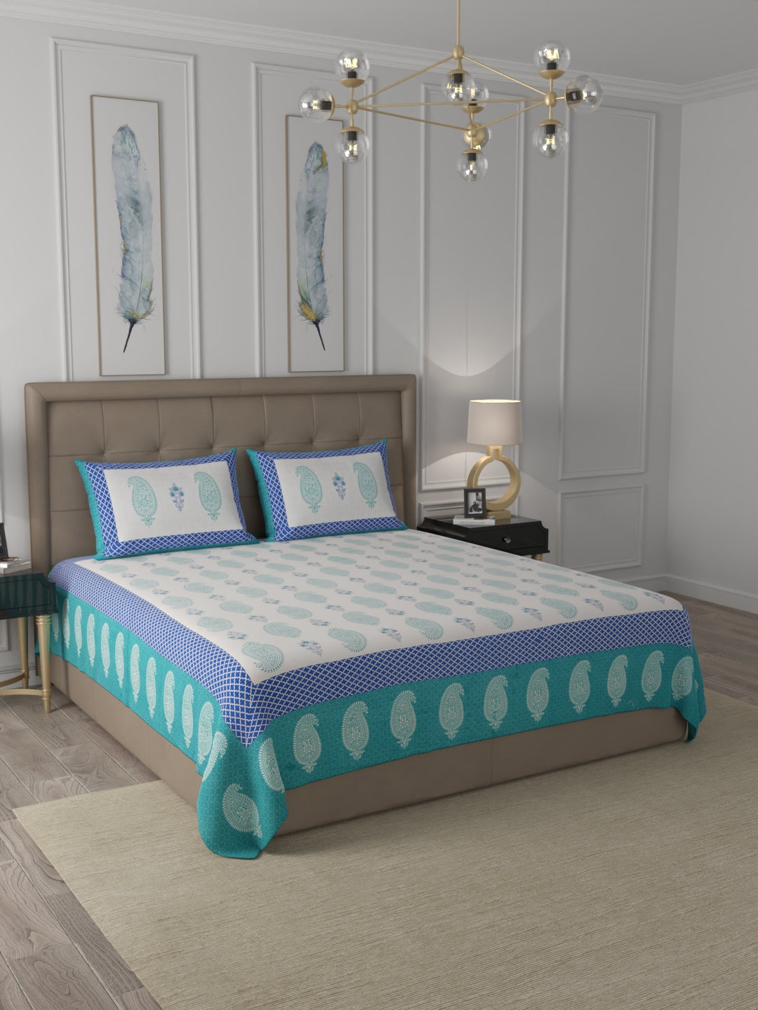 108 X 108 inch 100% Cotton Bedsheet for Double Bed Super King Size with Pillow Cover Gift Or Decor