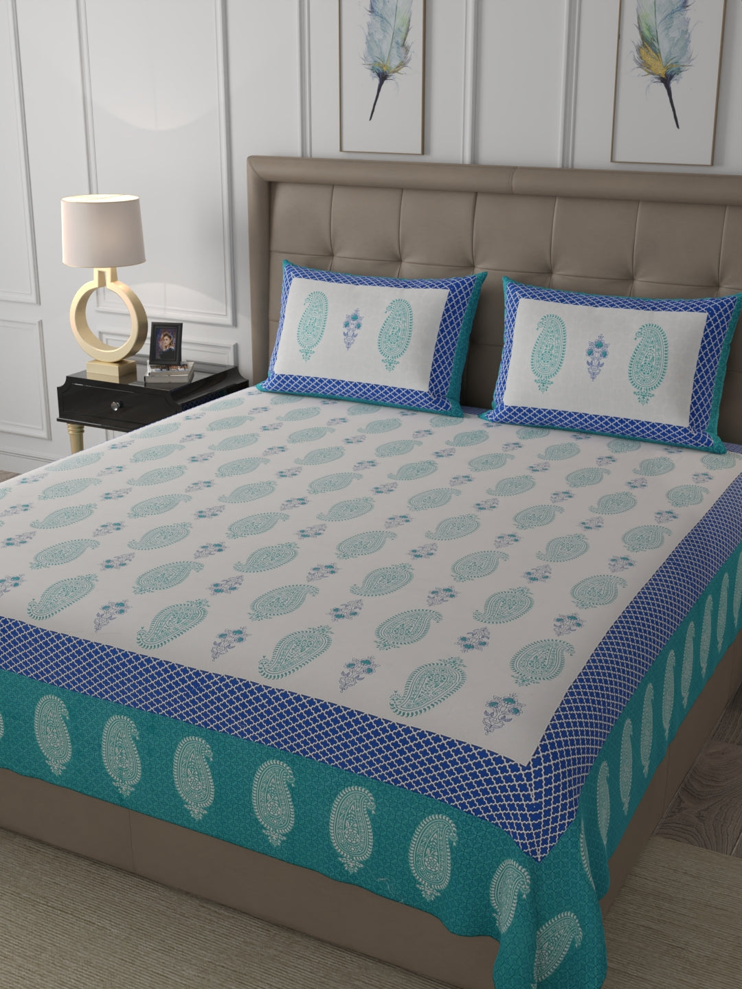 108 X 108 inch 100% Cotton Bedsheet for Double Bed Super King Size with Pillow Cover Gift Or Decor