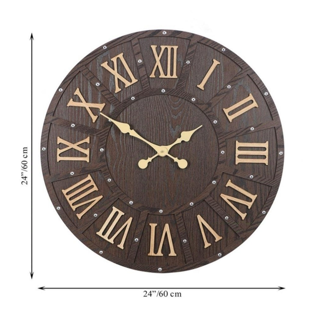 Round Engineered Wood Roman Numeral Wall Clock With Leather coating || Wall Clock Gift Or Decor
