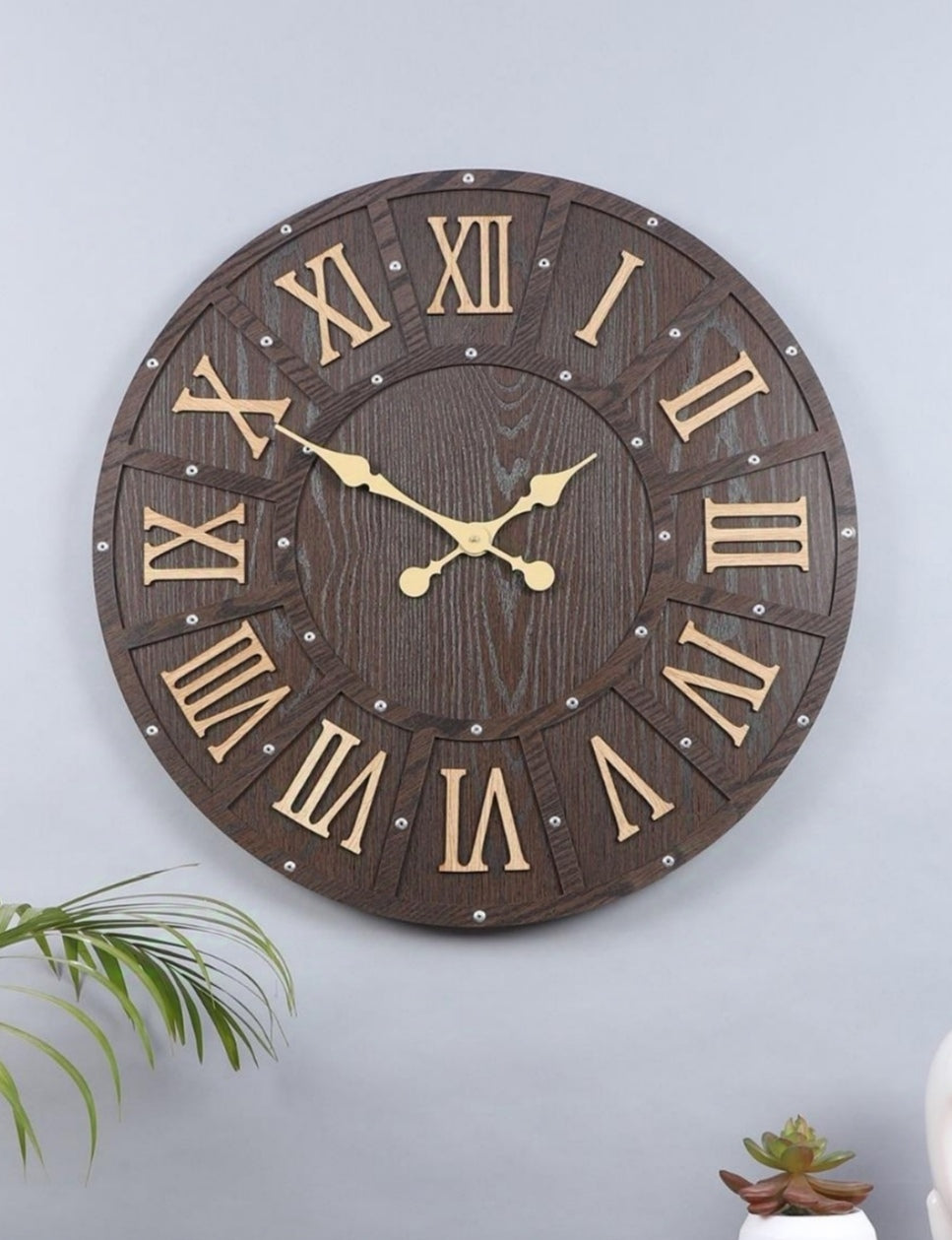Round Engineered Wood Roman Numeral Wall Clock With Leather coating || Wall Clock Gift Or Decor