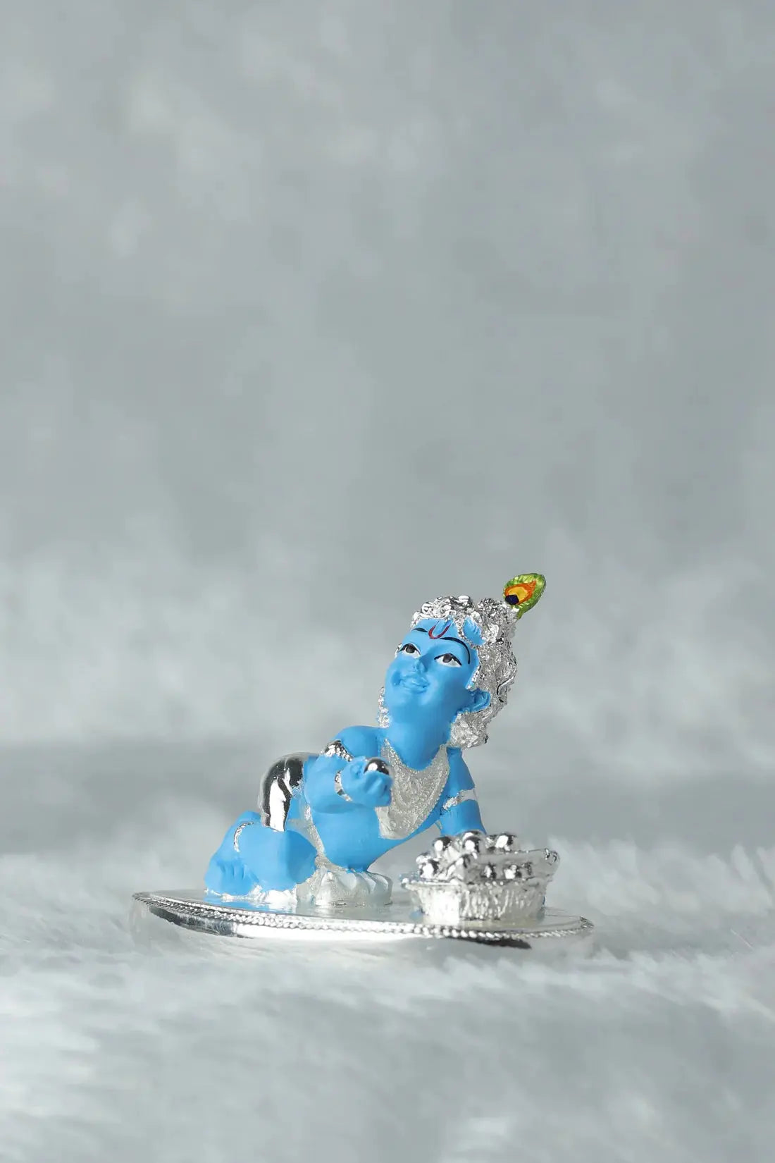 Laddu Gopal Silver Plated with Blue Colour GiftorDecor