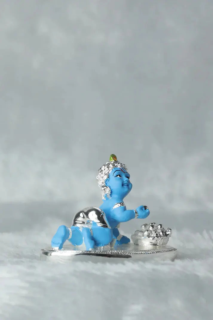 Laddu Gopal Silver Plated with Blue Colour GiftorDecor