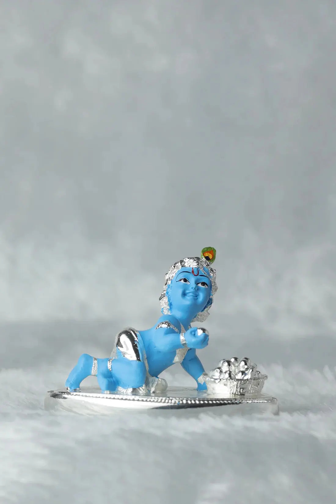 Laddu Gopal Silver Plated with Blue Colour GiftorDecor