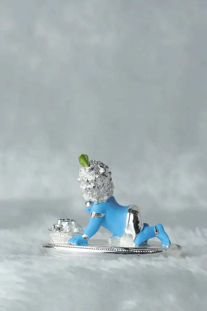 Laddu Gopal Silver Plated with Blue Colour GiftorDecor