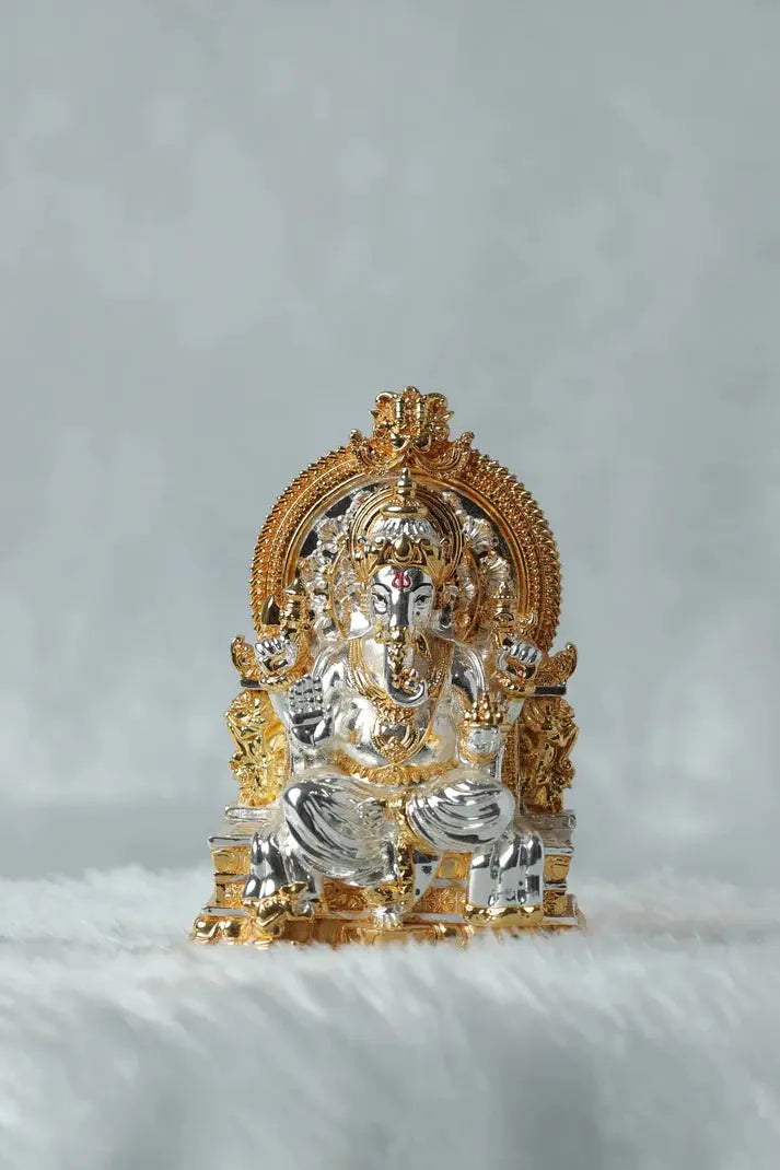 Lord Ganesha Idol on Gold and Silver Plateau GiftorDecor