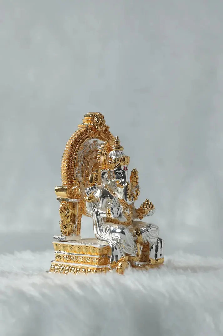 Lord Ganesha Idol on Gold and Silver Plateau GiftorDecor