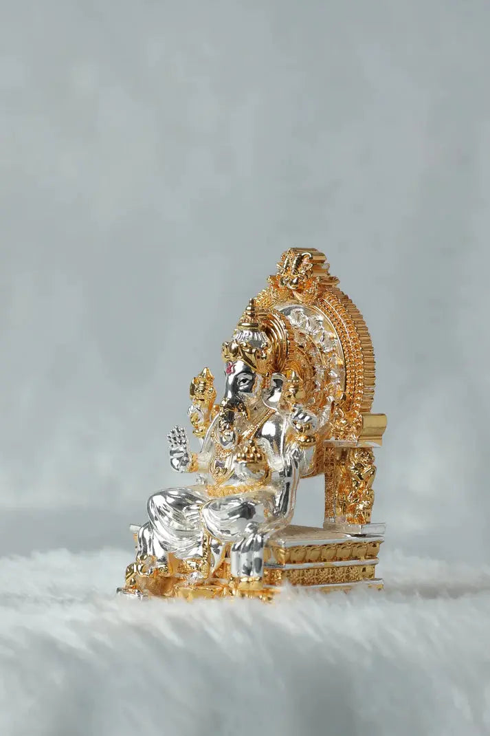 Lord Ganesha Idol on Gold and Silver Plateau GiftorDecor