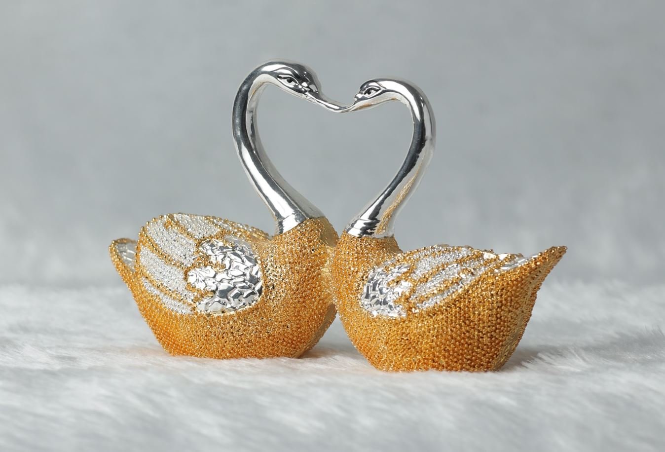 Gold and Silver Plated Heart Shape Love Birds Sculpture