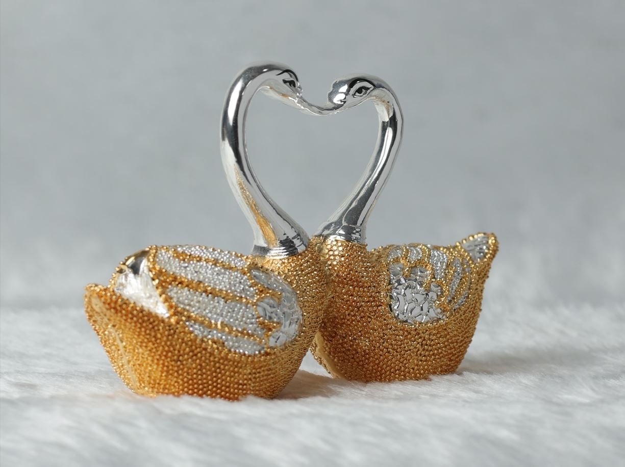 Gold and Silver Plated Heart Shape Love Birds Sculpture