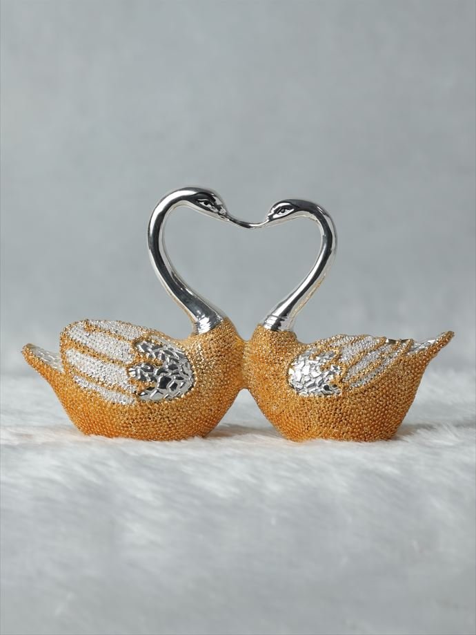Gold and Silver Plated Heart Shape Love Birds Sculpture