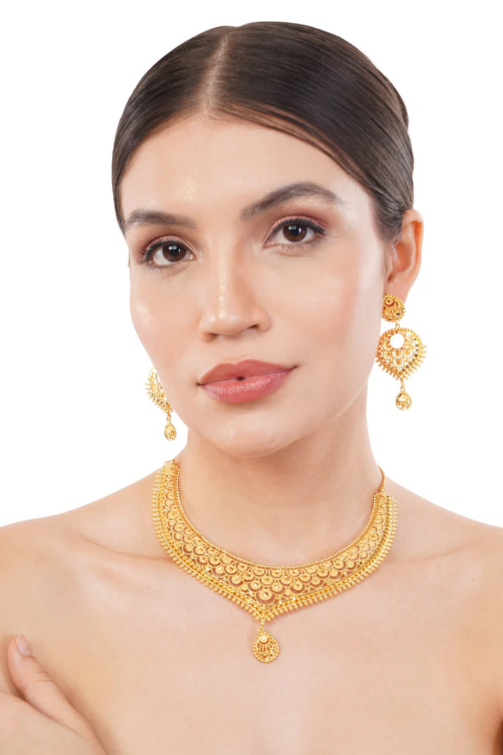 Sparkling 1 Gram Gold Plated Necklace and Earring Set Gift Or Decor