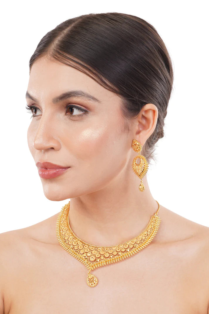Sparkling 1 Gram Gold Plated Necklace and Earring Set Gift Or Decor