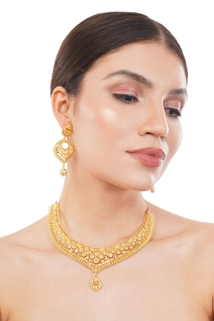 Sparkling 1 Gram Gold Plated Necklace and Earring Set Gift Or Decor