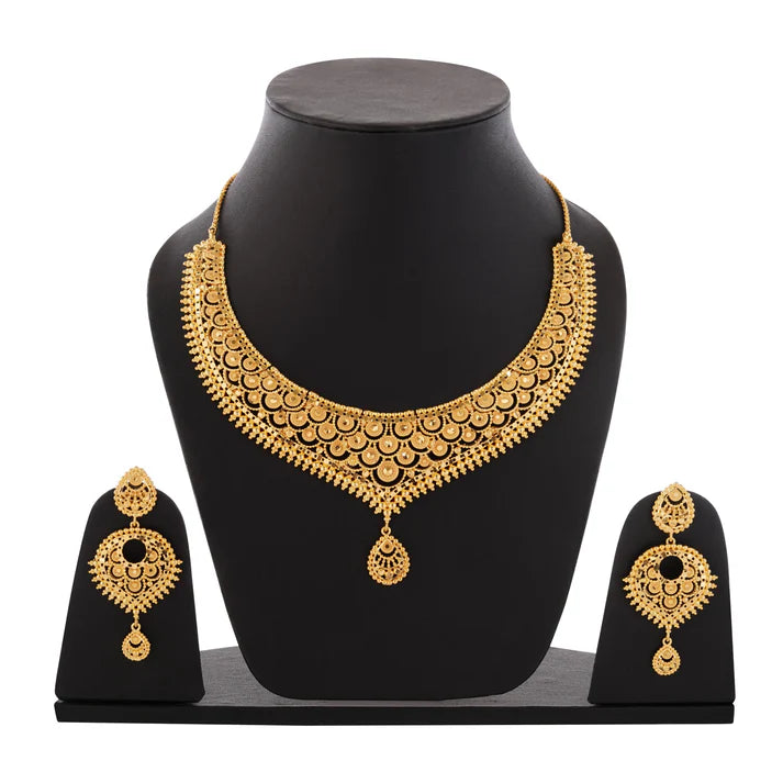 Sparkling 1 Gram Gold Plated Necklace and Earring Set Gift Or Decor