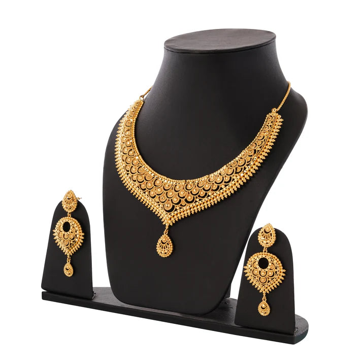 Sparkling 1 Gram Gold Plated Necklace and Earring Set Gift Or Decor