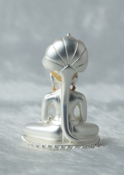 Silver Plated Parshvanatha Idol with Matt Finish and Golden Border