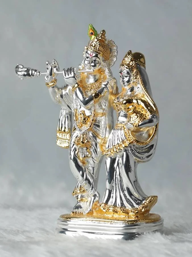 Exquisite Gold & Silver Plated Radha Krishna Statue GiftorDecor