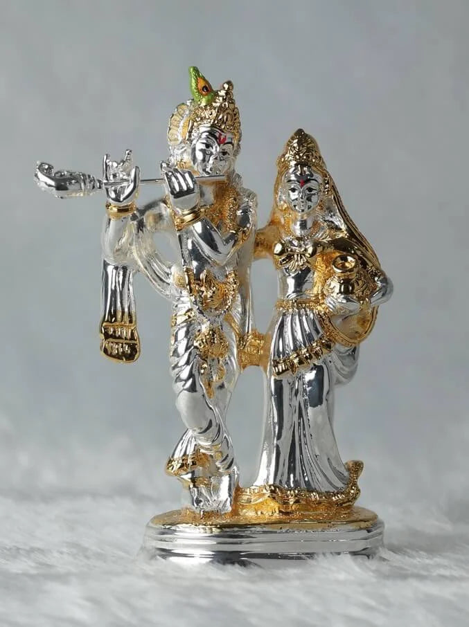 Exquisite Gold & Silver Plated Radha Krishna Statue GiftorDecor
