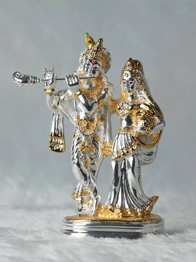 Exquisite Gold & Silver Plated Radha Krishna Statue GiftorDecor