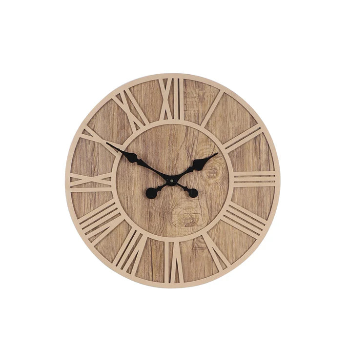 Round Engineered Wood Roman Numeral Wall Clock With Leather coating || Wall Clock Gift Or Decor