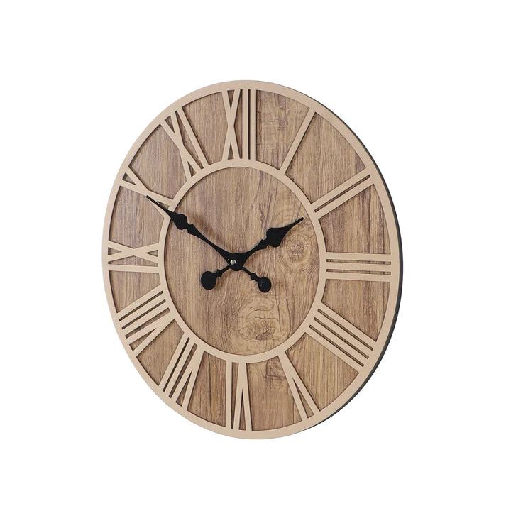 Round Engineered Wood Roman Numeral Wall Clock With Leather coating || Wall Clock Gift Or Decor