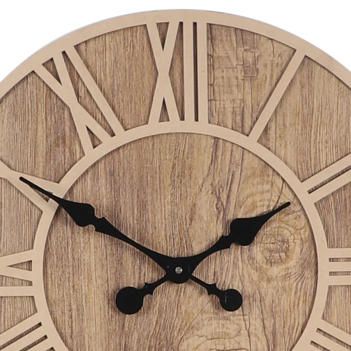 Round Engineered Wood Roman Numeral Wall Clock With Leather coating || Wall Clock Gift Or Decor