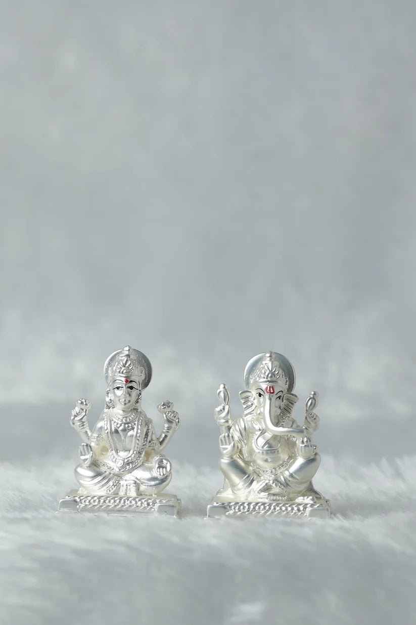 Silver plated Matt finish Laxmi and Ganpati GiftorDecor