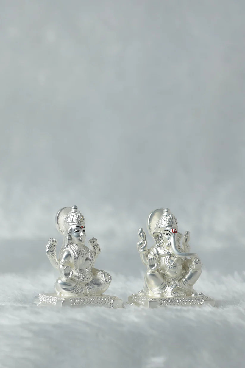 Silver plated Matt finish Laxmi and Ganpati GiftorDecor