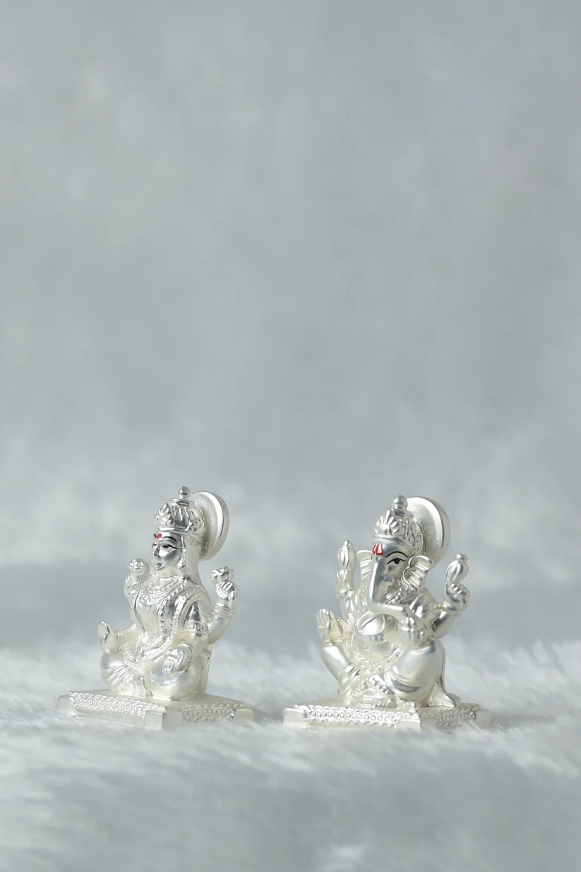 Silver plated Matt finish Laxmi and Ganpati GiftorDecor