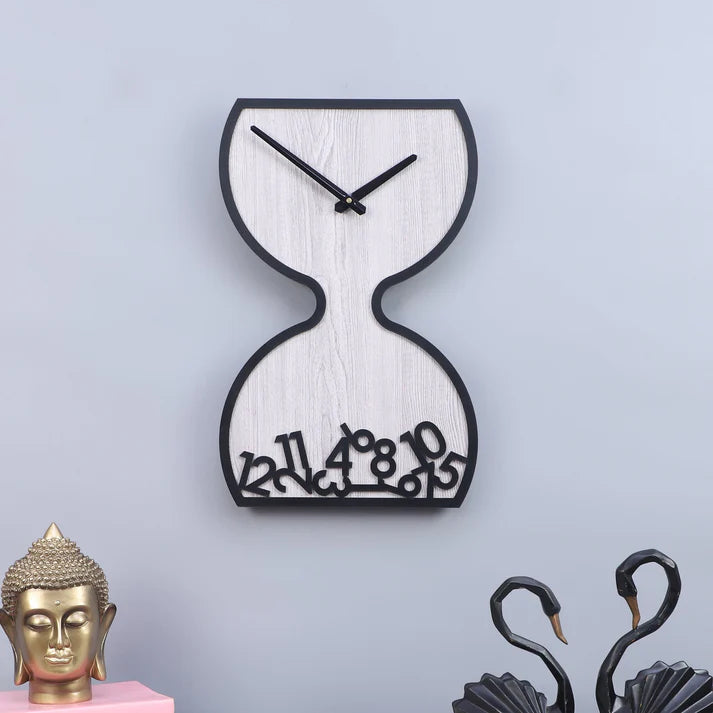 Sand Timer Designed Engineered Wood Wall Clock With Leather Coating || Wall Clock Gift Or Decor