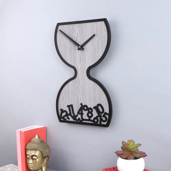 Sand Timer Designed Engineered Wood Wall Clock With Leather Coating || Wall Clock Gift Or Decor