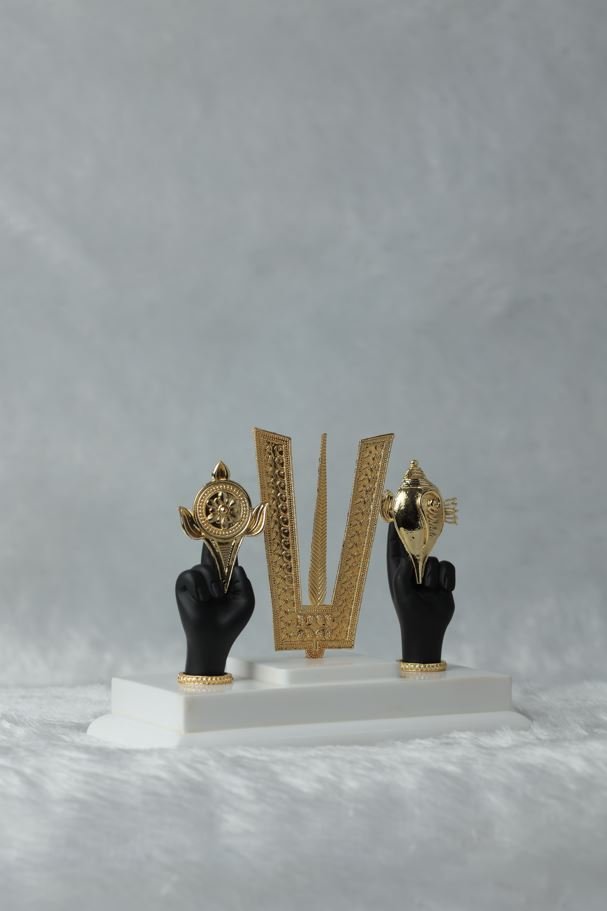 Divine Gold Plated Tirupati Balaji Hand with Tilak, Chakra, and Shankh Set