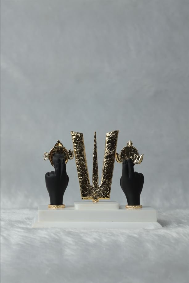 Divine Gold Plated Tirupati Balaji Hand with Tilak, Chakra, and Shankh Set