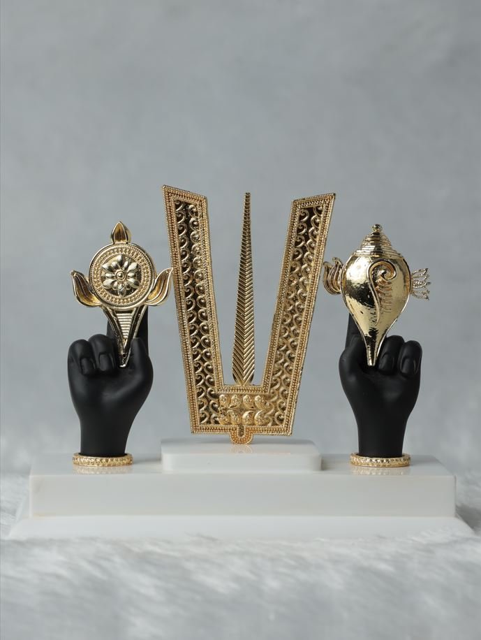 Divine Gold Plated Tirupati Balaji Hand with Tilak, Chakra, and Shankh Set