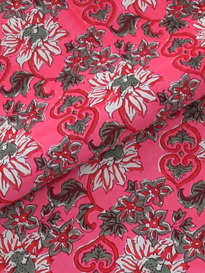 100% Cotton Hand Block Printed King Size Double Bedsheet with 2 Pillow Covers, 240 TC Gift Or Decor