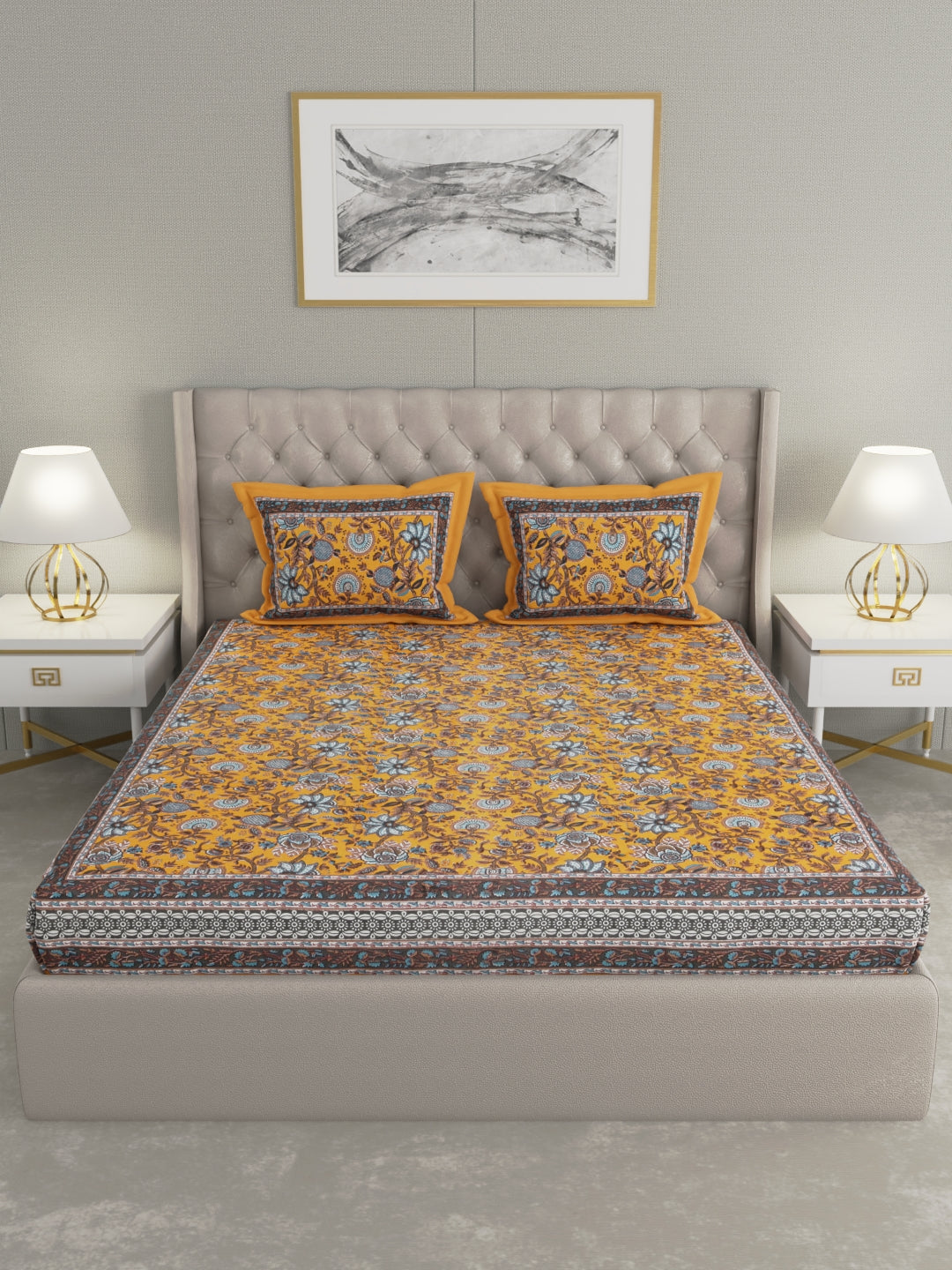 Pure Organic Cotton Bedsheet Hand Block Printed King Size with Pillow Covers 240 TC