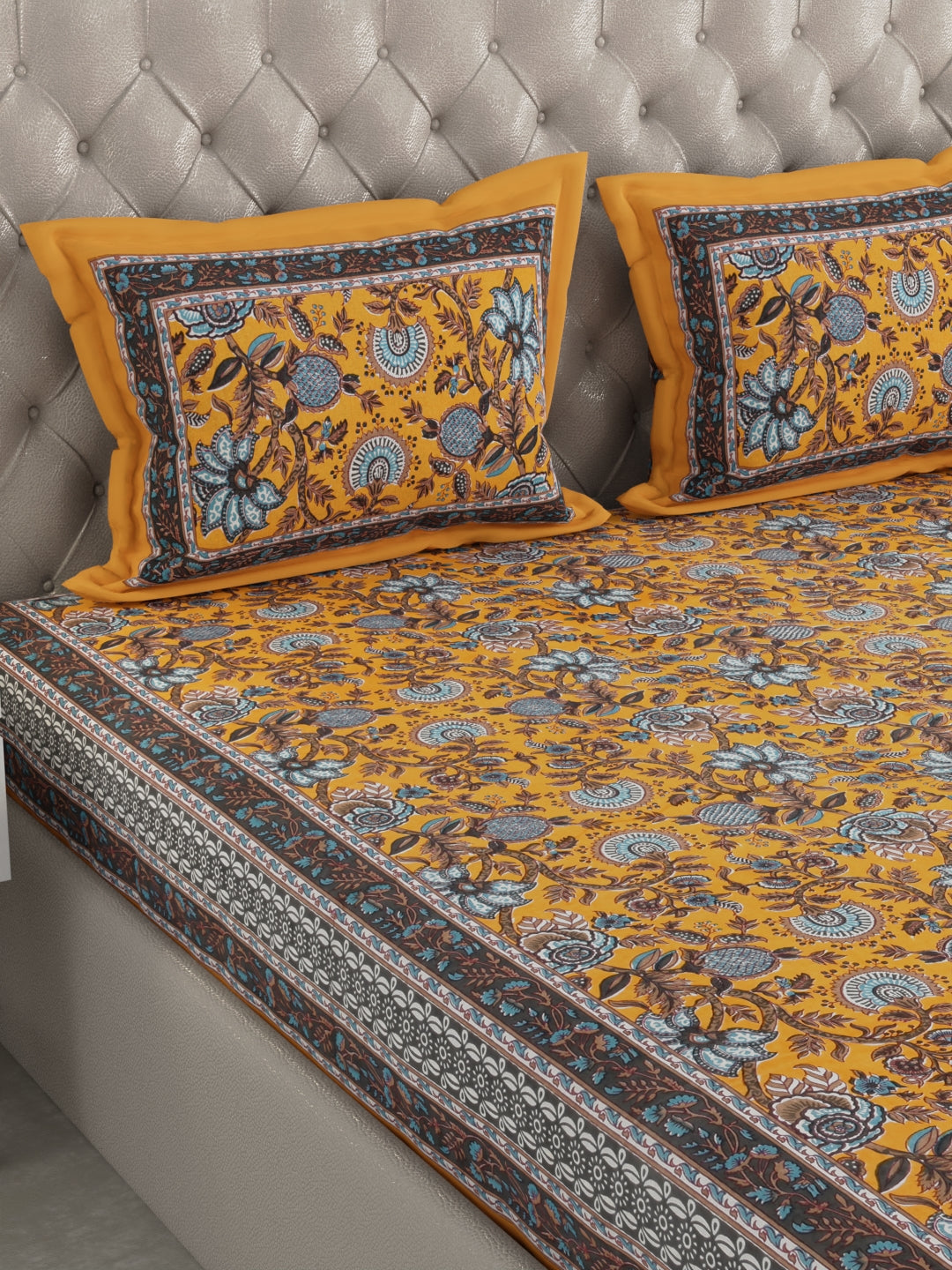 Pure Organic Cotton Bedsheet Hand Block Printed King Size with Pillow Covers 240 TC