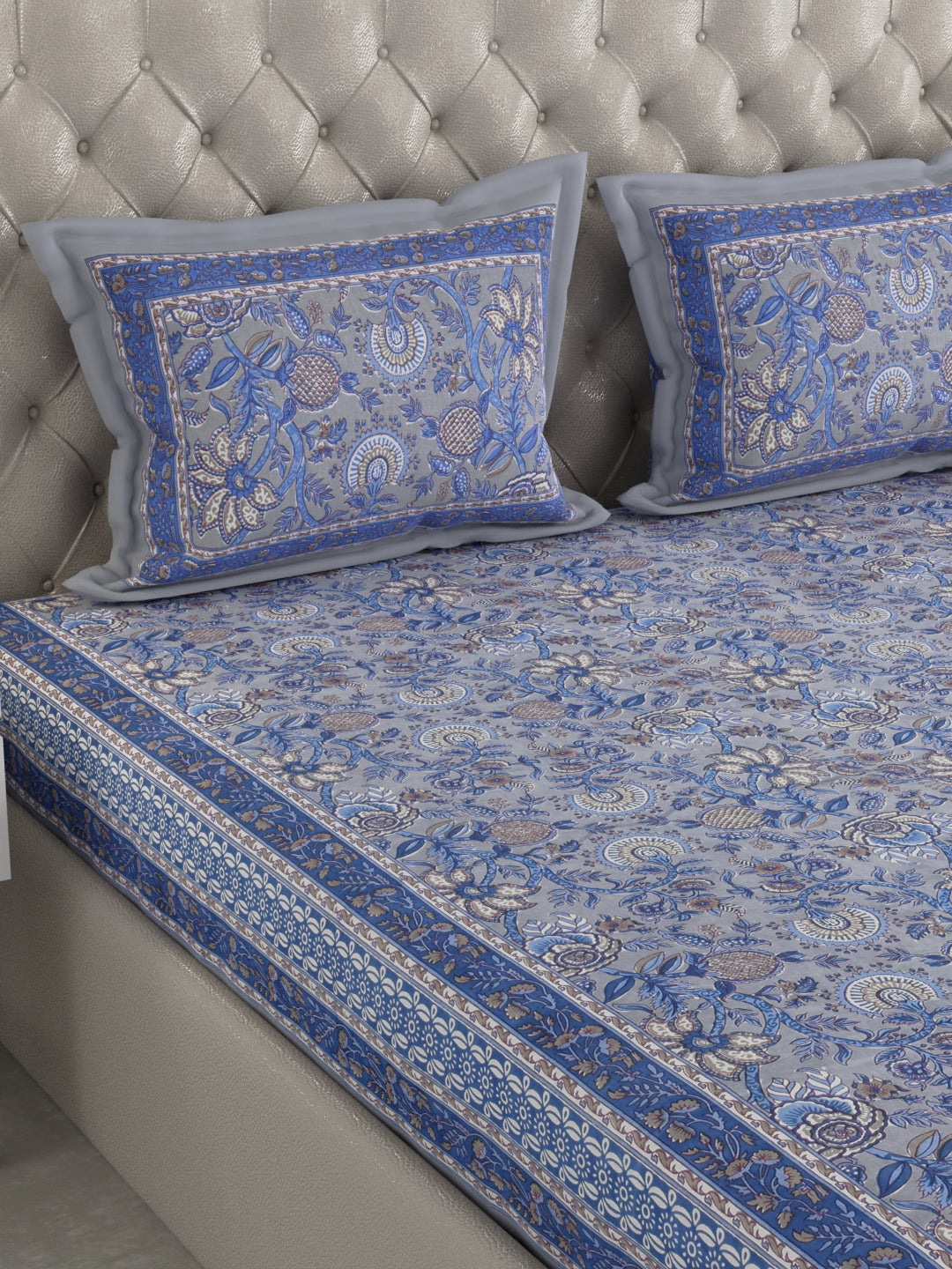 Pure Organic Cotton Bedsheet Hand Block Printed King Size with Pillow Covers 240 TC