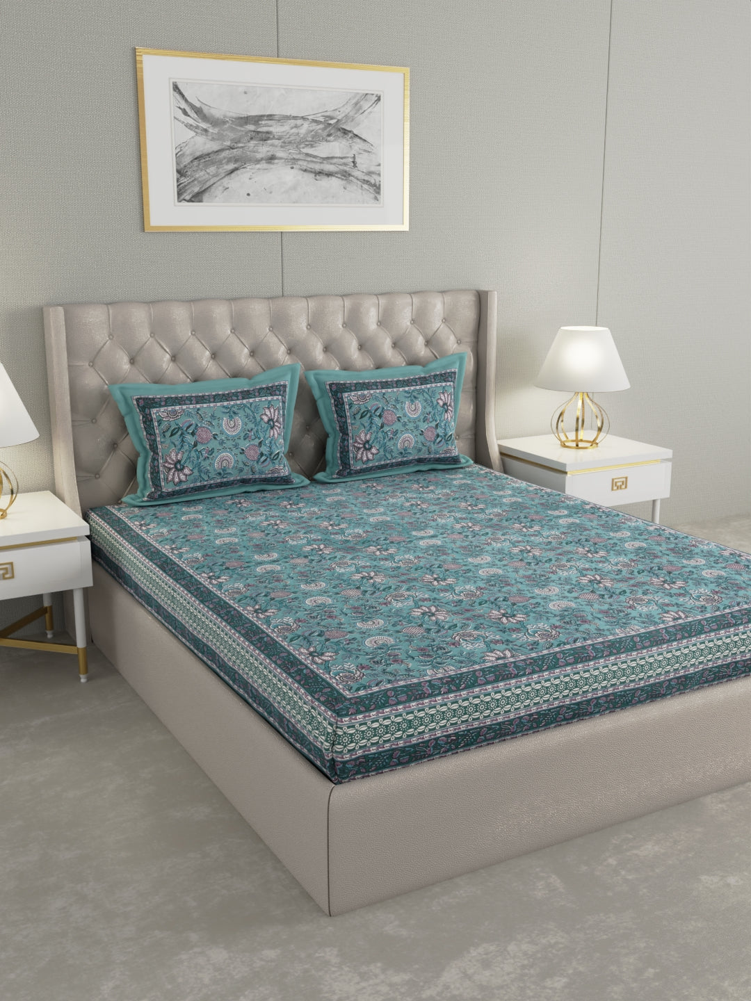 Pure Organic Cotton Bedsheet Hand Block Printed King Size with Pillow Covers 240 TC