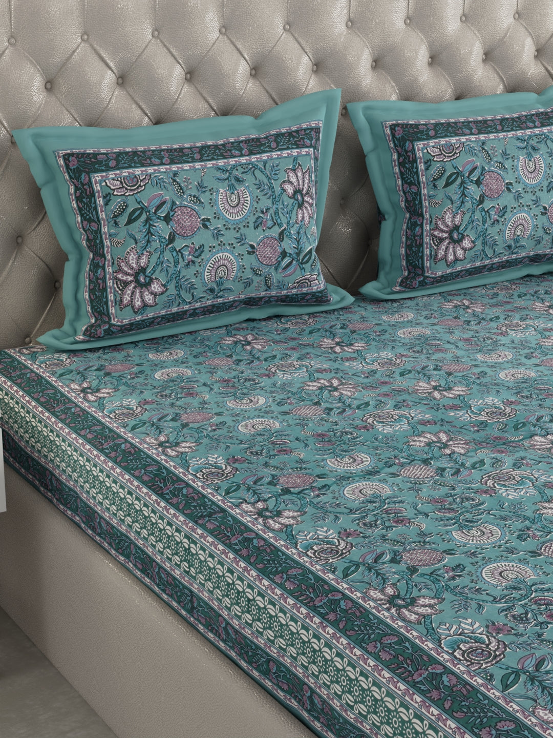 Pure Organic Cotton Bedsheet Hand Block Printed King Size with Pillow Covers 240 TC