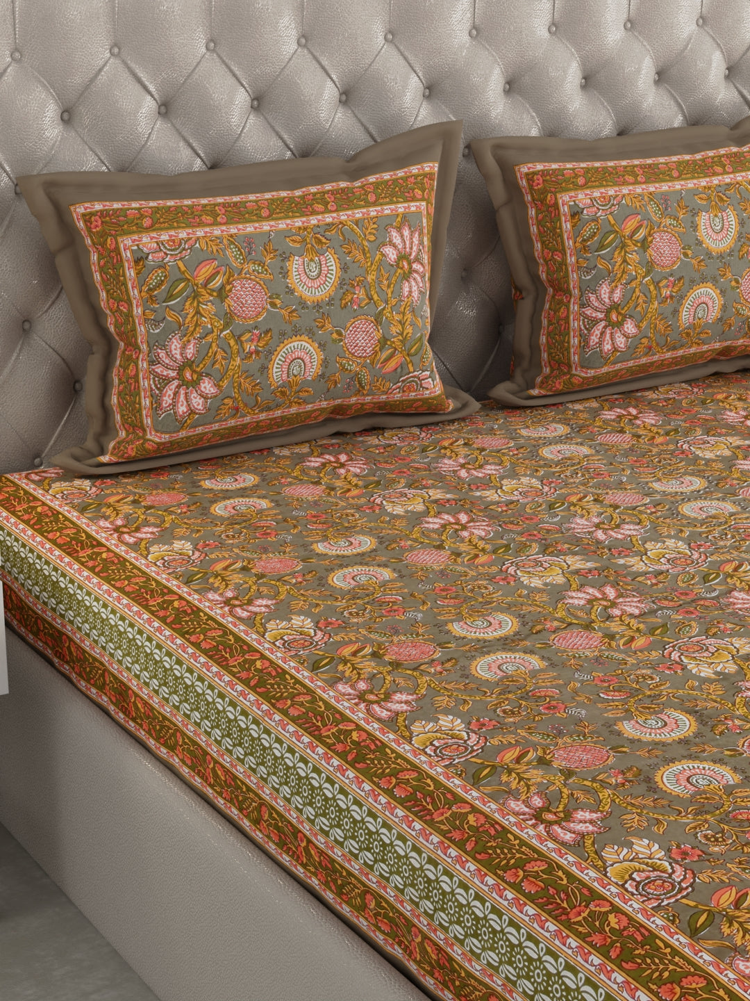 Pure Organic Cotton Bedsheet Hand Block Printed King Size with Pillow Covers 240 TC