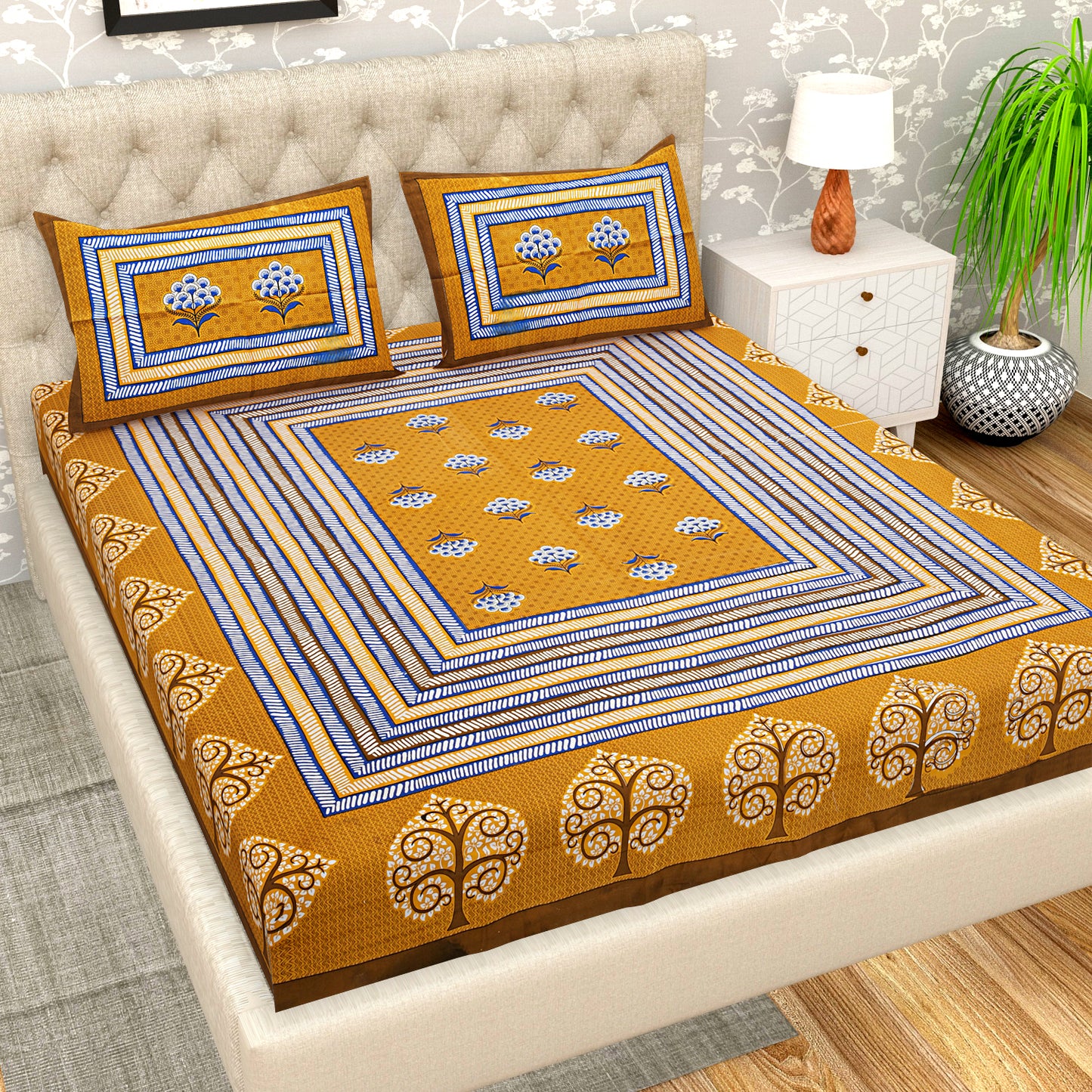 85 X 95 inch Queen Size 100% Cotton Bedsheet for Double Bed with Pillow Cover Gift Or Decor