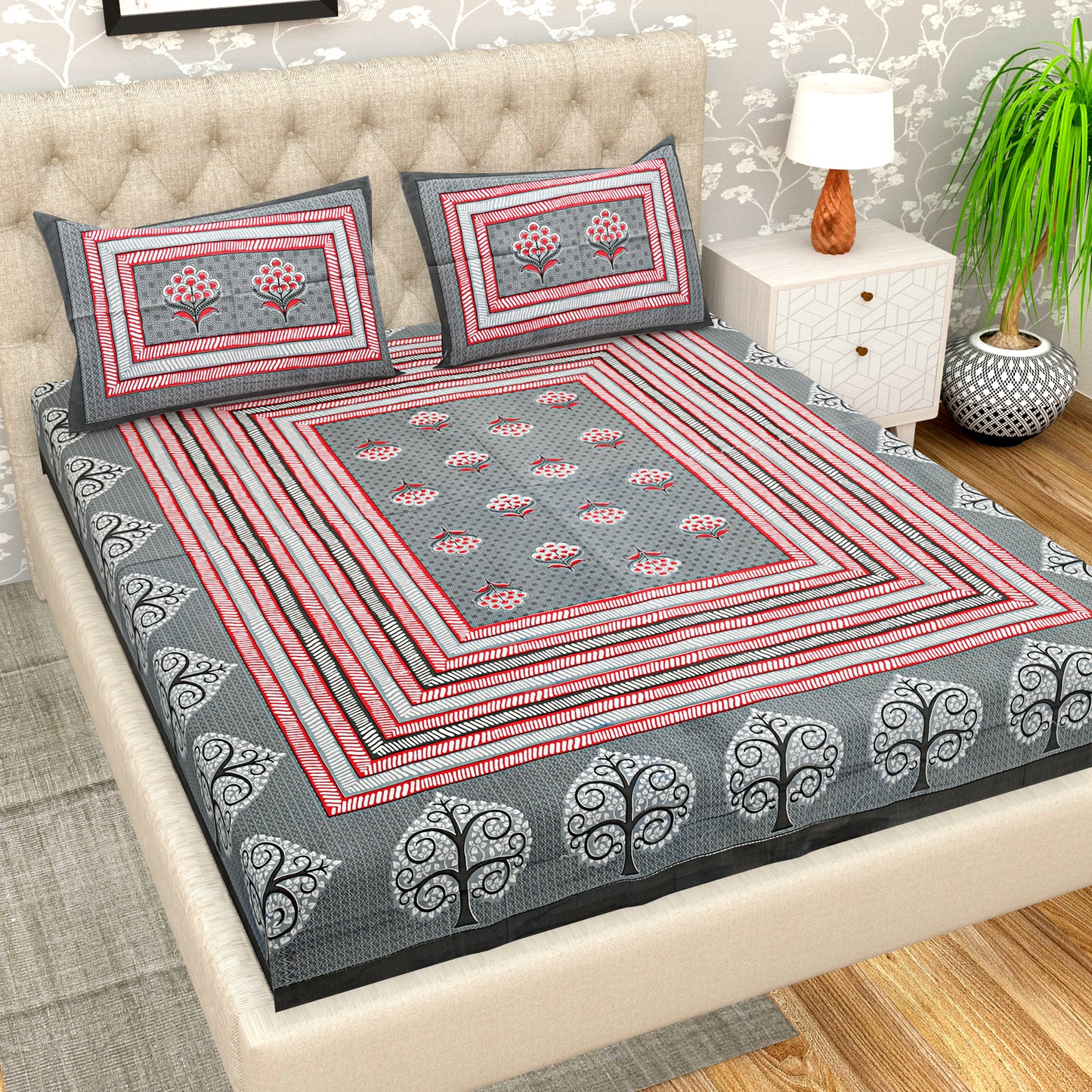 85 X 95 inch Queen Size 100% Cotton Bedsheet for Double Bed with Pillow Cover Gift Or Decor
