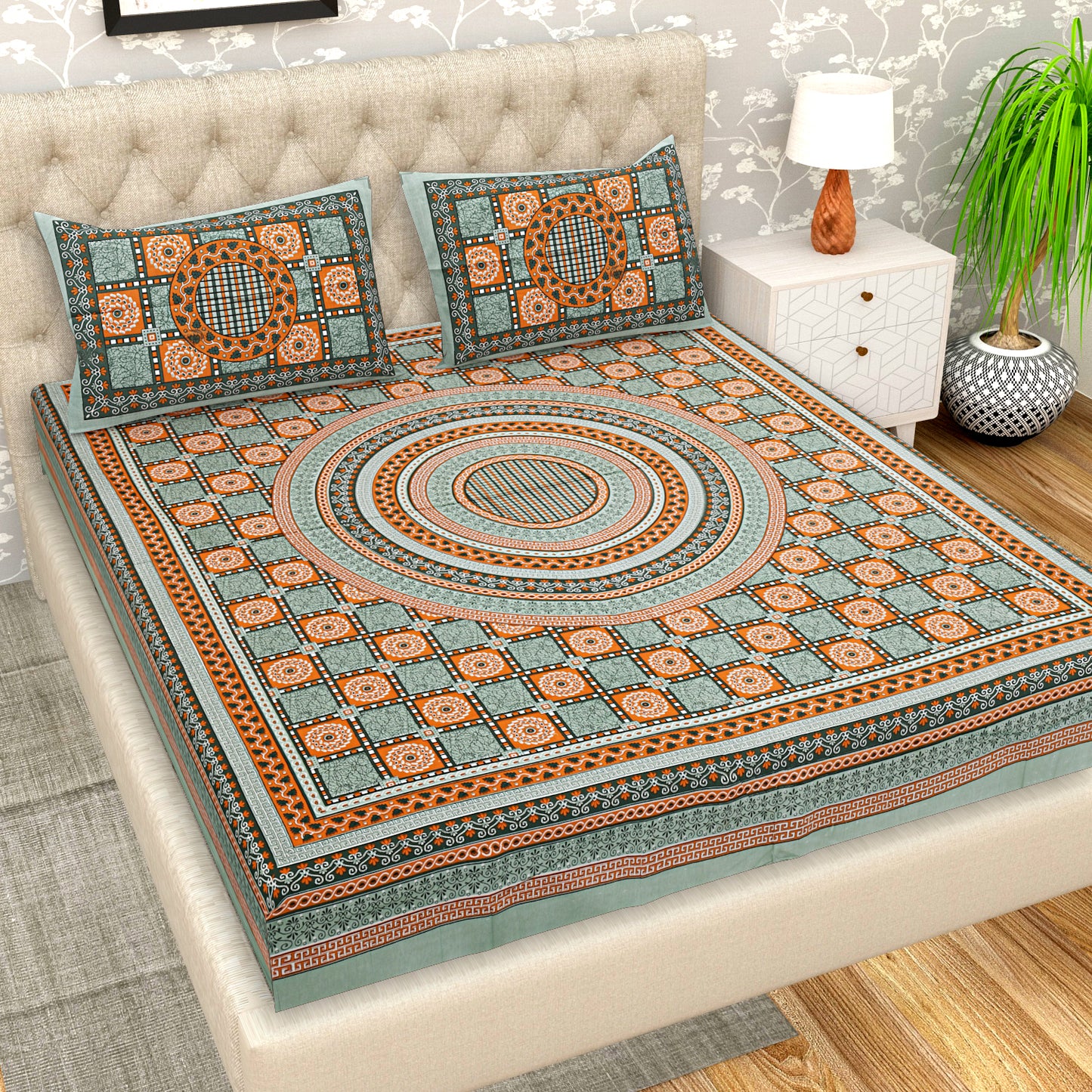 85 X 95 inch Queen Size 100% Cotton Bedsheet for Double Bed with Pillow Cover Gift Or Decor