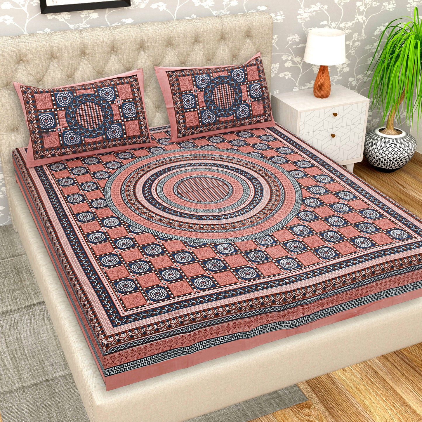 85 X 95 inch Queen Size 100% Cotton Bedsheet for Double Bed with Pillow Cover Gift Or Decor